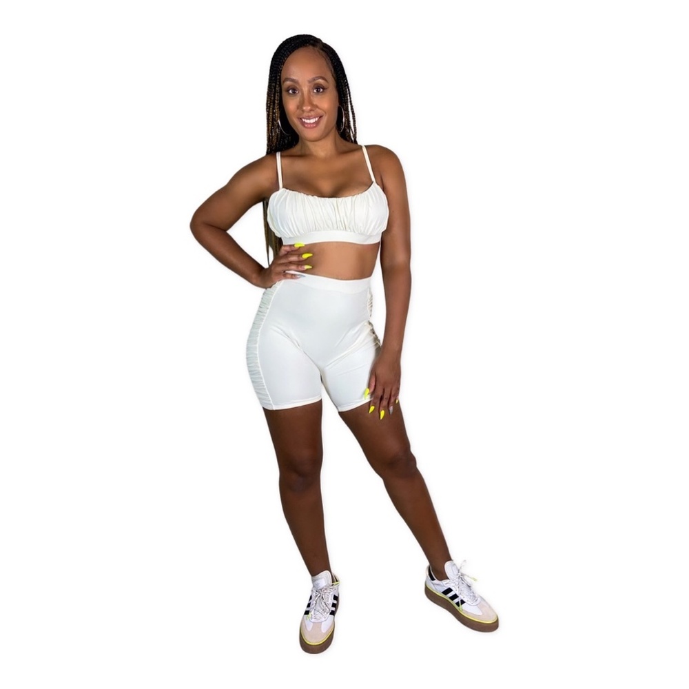 Nude Ruched Biker Short Set - Picture 3 of 4
